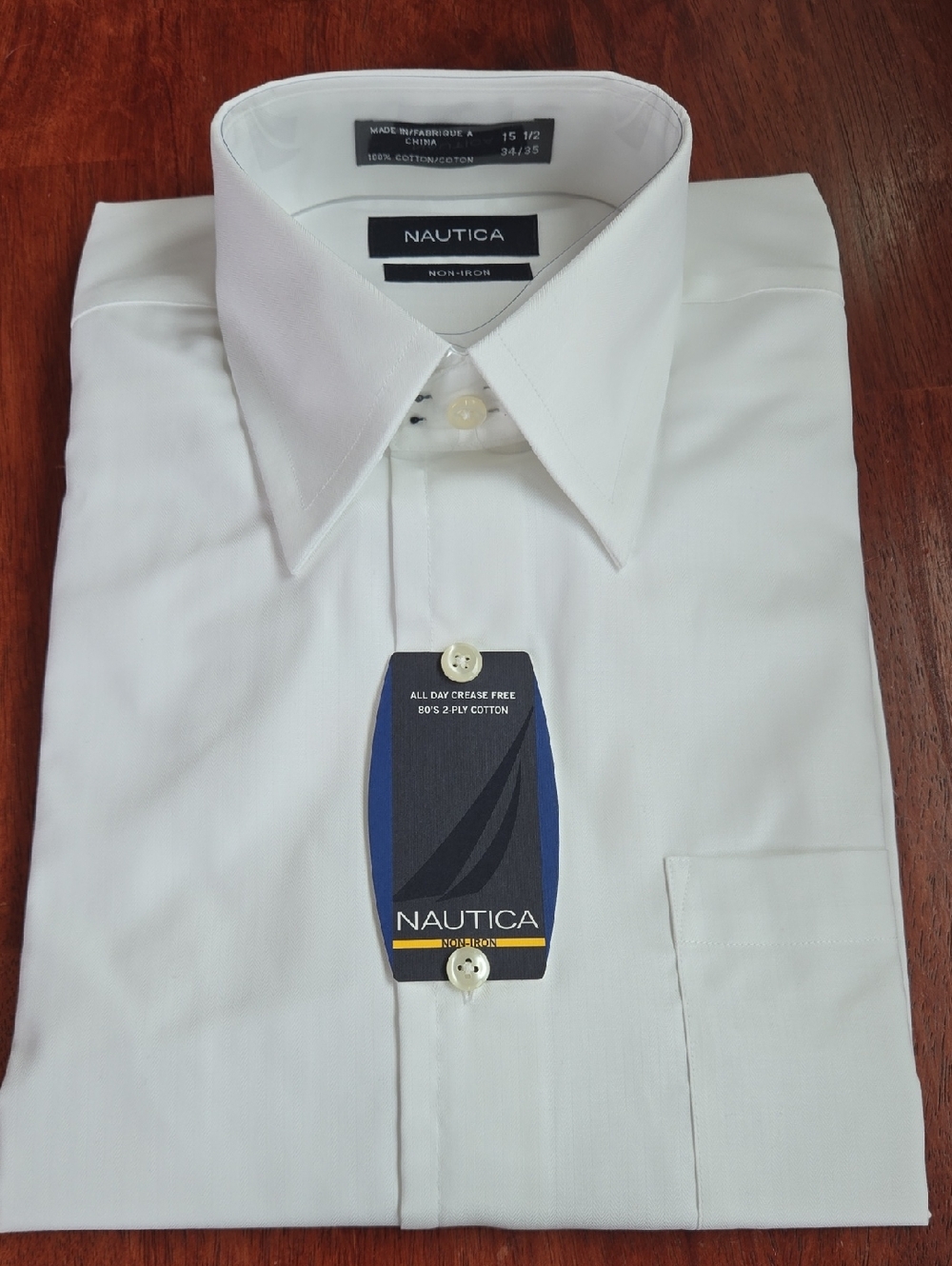 Nautica Men's White Dress Shirt with Pocket and Point Collar